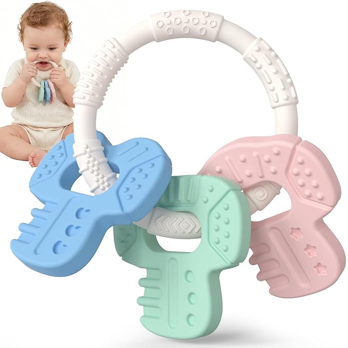Baby Teething Toys Silicone Baby Keys Teether Over 3 Months - Sensory Chew Toys - Baby Teether for Teething Relief - BPA Free Infant Toys Baby Shower Gifts