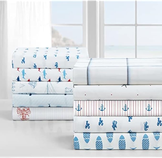 Nautica – Twin XL Size Sheet Set, Crisp Cotton Percale Bedding with Matching Pillowcase, Lightweight & Breathable Bed Sheets, Deep Pocket, College Dorm Room Essentials (Whitewood Sail Blue)