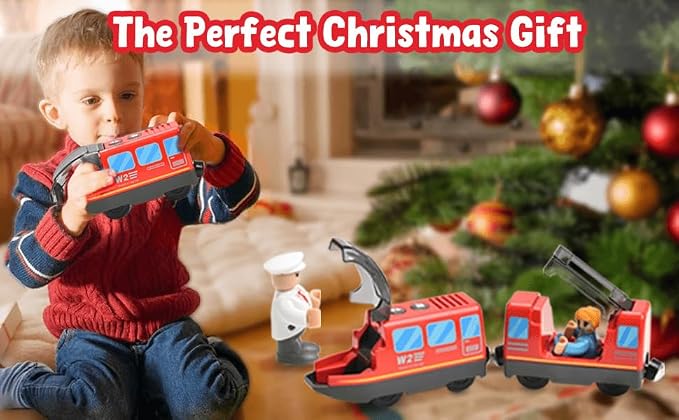 Giant bean Battery Operated Electric Locomotive Magnetic Train Set for Wooden Train Tracks, Powerful Engine Compatible with Most Brands, Christmas Toys for Kids 3+