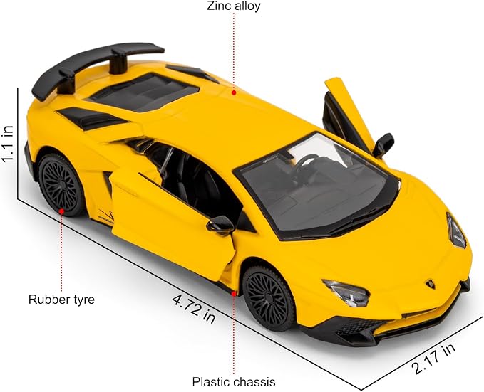 TGRCM-CZ 1/36 Scale Lamborghini Aventador LP770-4 Casting Car Model, Zinc Alloy Toy Car for Kids, Pull Back Vehicles Toy Car for Toddlers Kids Boys Girls Gift (Yellow)