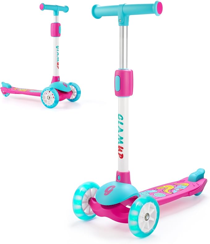 GLAMUP Kids Scooter, 3 Wheel Scooter for Kids Ages 3-12, Adjustable Handlebar, Lean-to-Steer, Foldable Kick Scooter for Boys and Girls