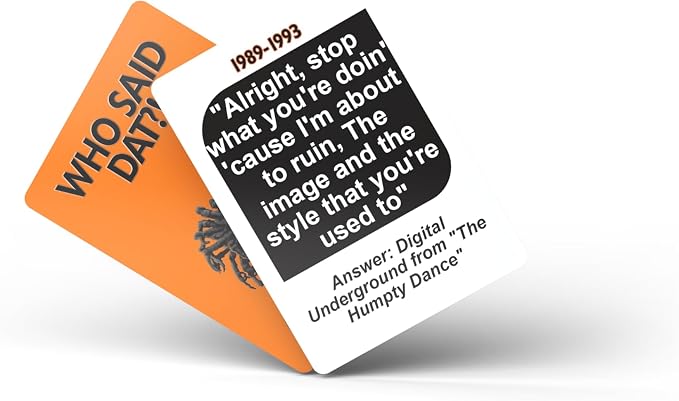 Kinfolk Who Said Dat Hip Hop Trivia 76 Rap Lyric Guessing Cards, Party Music Edition, Test Your Hip Hop IQ Urban Culture Card Game for Family and Friends, Squad Challenge