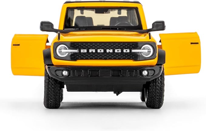 1:36 Scale Ford Bronco Badlands 2dr Toy Car, Diecast Pull Back Vehicles Model Car, Doors Open, Collection Kids Toy for Aged 3 and up, Gift Yellow