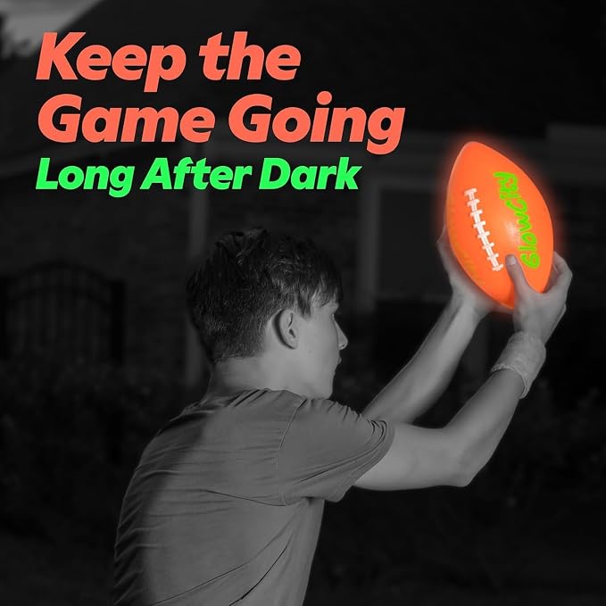 GlowCity Glow in The Dark Football - Size 3/6 Light Up Ball Gifts for Kids, Junior & Teens - Bright Football for Night Outdoor Games - Sports Birthday Gift Ideas for Boys Ages 6 7 8 9 10 11 12 13 14