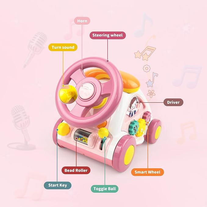 Love Mini Toddler Crawling Car Toy - Interactive Push Along Vehicle with Music & Lights, Early Learning Developmental Gift for Babies 6-12 Months