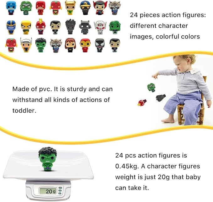 Joyday Action Figures, 24 PCS Mini Figures Toy Set, 1.38 Inch PVC Cake Topper Figures Decorations, Gift for Kids in Birthday Party, Christmas Day, Easter Day