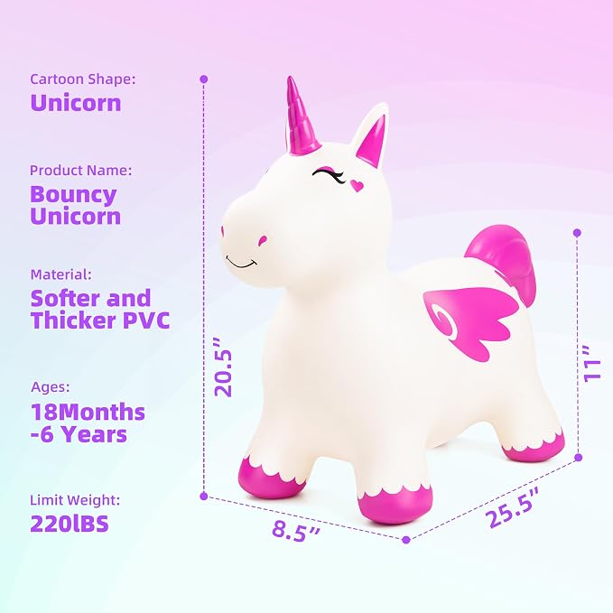 Bouncy Unicorn Hopping Toys for Kids, Inflatable Bouncing Animal Hopper, Outdoor Indoor Ride On Horse Bouncer, Boys Girls Birthday Gift for 18 Months 2 3 4 5 6 Years Old Toddler