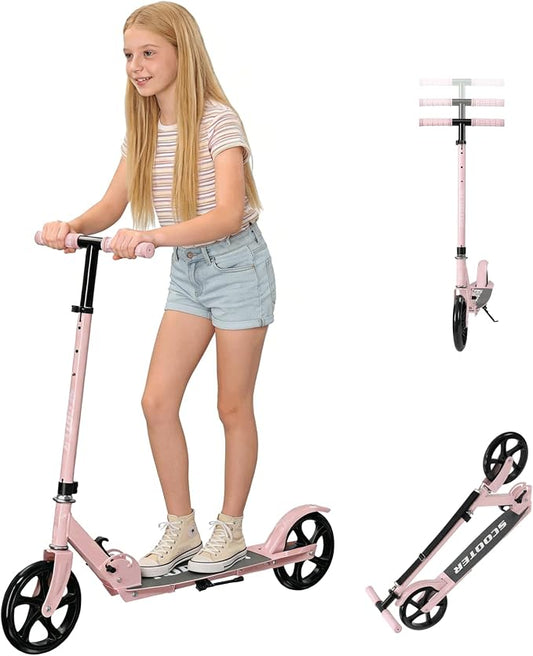 Scooter for Age 6+, Folding Kick Scooters for Kids 8-12,Teens, Adults up to 250Lbs,3 Adjustable Heights, Rear Brake, Wide Antislip Deck, Lightweight Scooter for Boys Girls