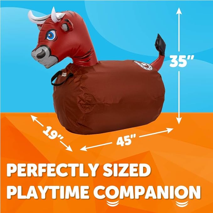 Waddle Hip Hoppers Bouncy Hopper Inflatable Hopping Animal Bouncer, Supports Up to 250 Pounds, Ages 5 and Up (Brown Bull)