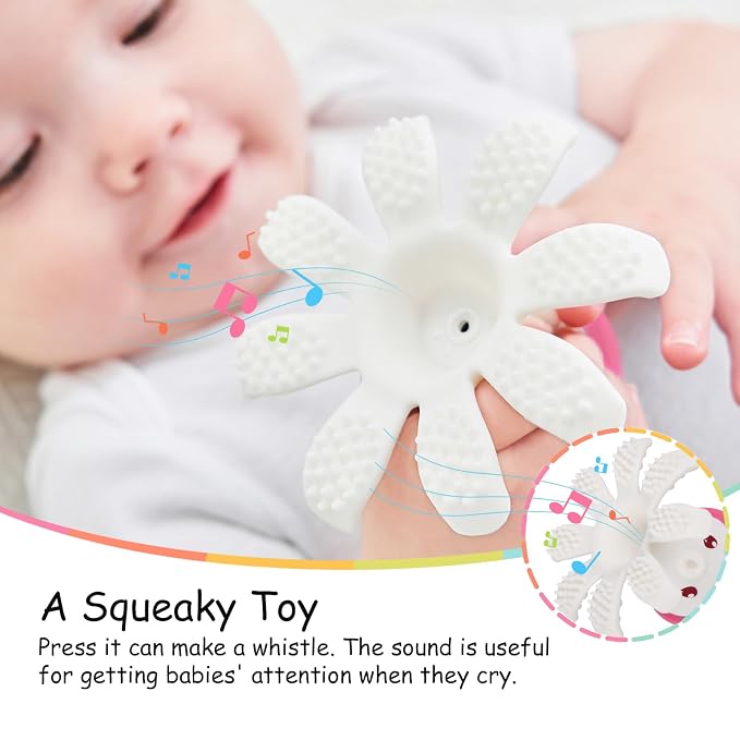 Mombella Octopus Squishy Silicone Teethers for Infants 3-18 Months, Baby Teething Toys, Perfect for Girl's Baby Shower Registry
