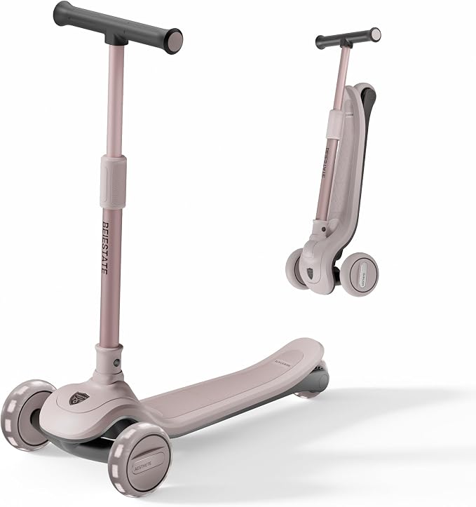 3 Wheel Scooter for Kids Ages 3-18, Up to 220 Lbs, Kids Scooter with Adjustable Lean-To-Steer Switch, Foldable, Lightweight, Wide Anti-Slip Deck, Adjustable Height Handlebar, Light-Up Wheels