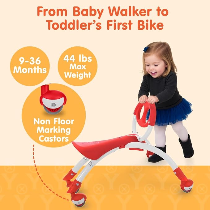 YBIKE Pewi Walking Ride On Toy - Toddler Walker for Ages 9 Months to 3 Years Old, 10 inches, Red, One Size (YPIW1)