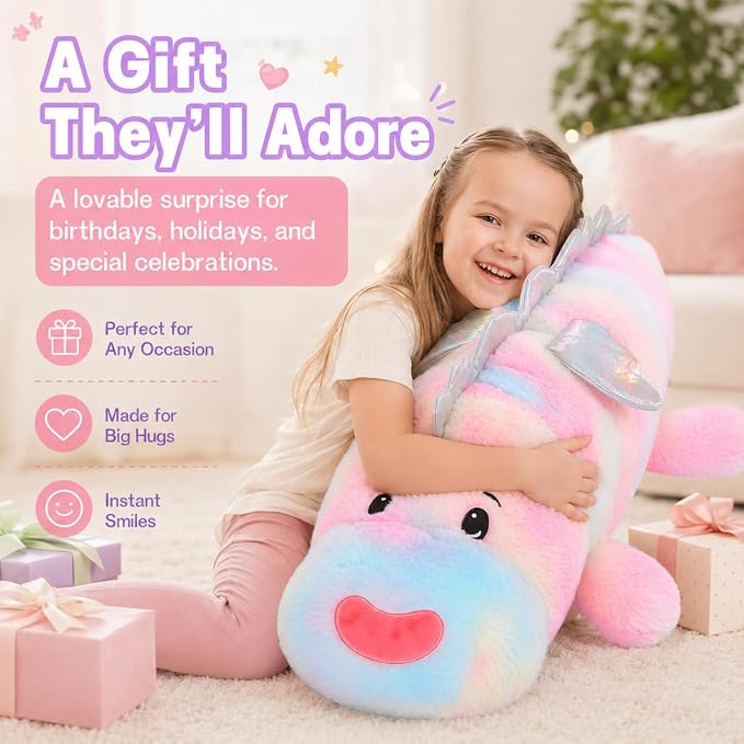 Jumbo Dinosaur Pillow,Cute Pink Giant Dinosaur Stuffed Animal,Dino Plush Toys for Girls,Rainbow Large Dino Plushies,Big Stegosaurus Stuffy,Cuddle Pillow Kids Easter Birthday Valentine Gift