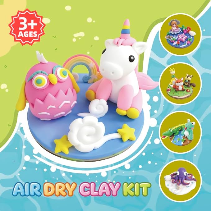 Air Dry Clay Kits for Kids,Animal & Ocean Theme,Modeling Clay for Kids, DIY Model Magic Clay with Sculpting Tools and Tutorials,20 Boxes Molding Clay,Ultra Light,Soft & Non-Sticky,Arts and Crafts Gift