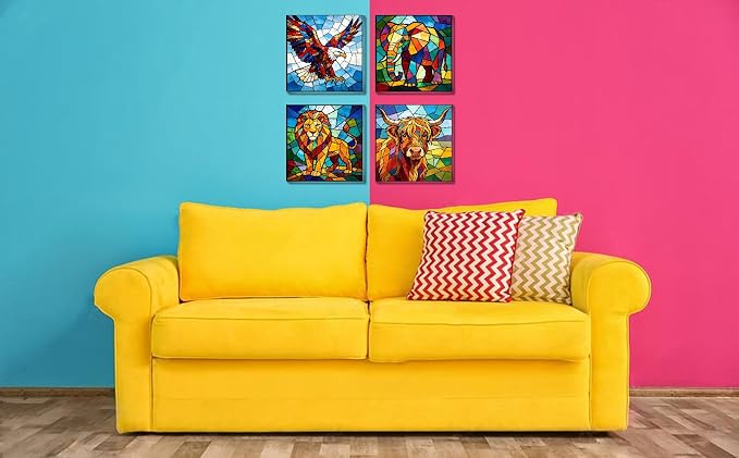 Mrnsiet 4 Pack Frame Paint by Numbers Kit for Kids, Easy Colorful Animals Paint by Number Kits for Beginner Ages 8-12, Animal DIY Painting by Number on Canvas for Children 8x8 Inch