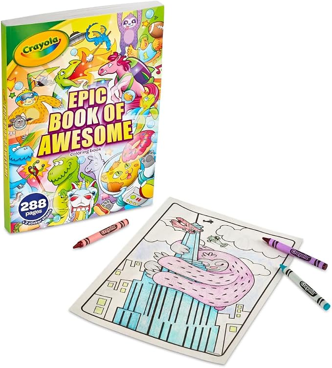 Crayola Epic Book of Awesome Coloring Book (288pgs), Animal Coloring Pages, Glitter Stickers, Travel Activity, Gift for Kids, Ages 3+
