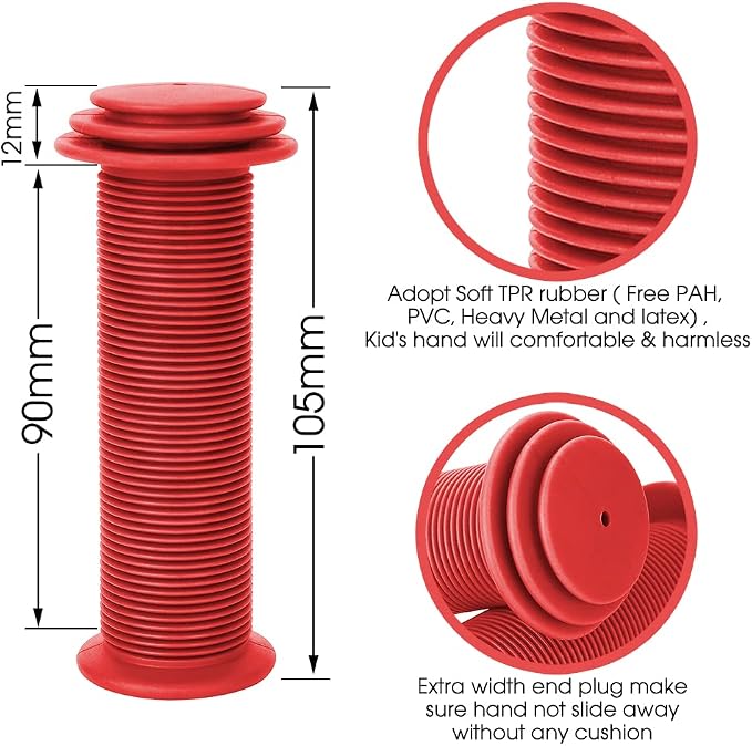 Kids Bike Grips - 105mm Bicycle Handlebar Grips With Mushroom Pattern for Bikes, Balance Bikes, and Kick Scooters