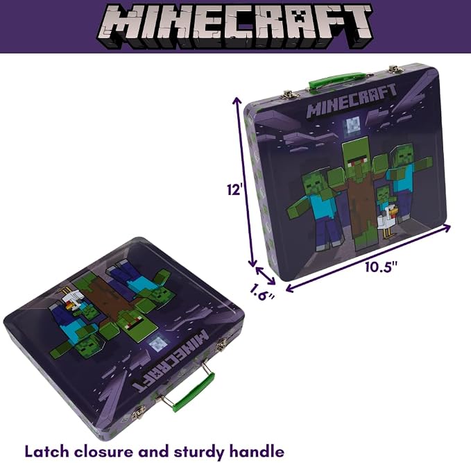 Innovative Designs Minecraft Kids Deluxe Activity Set with Carrying Tin, Coloring Sheets, Tattoos, Stickers, & Art Supplies