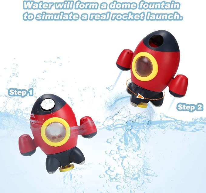Elovien Bath Toys, Space Rocket Bath Toys for Toddlers 1-3, Spray Water Baby Bathroom Toys with Rotating Fountain, Shower Bathtub Toys for Toddlers Aged 18 Months 2 3 4 5 Years Old Kids Boys Girls