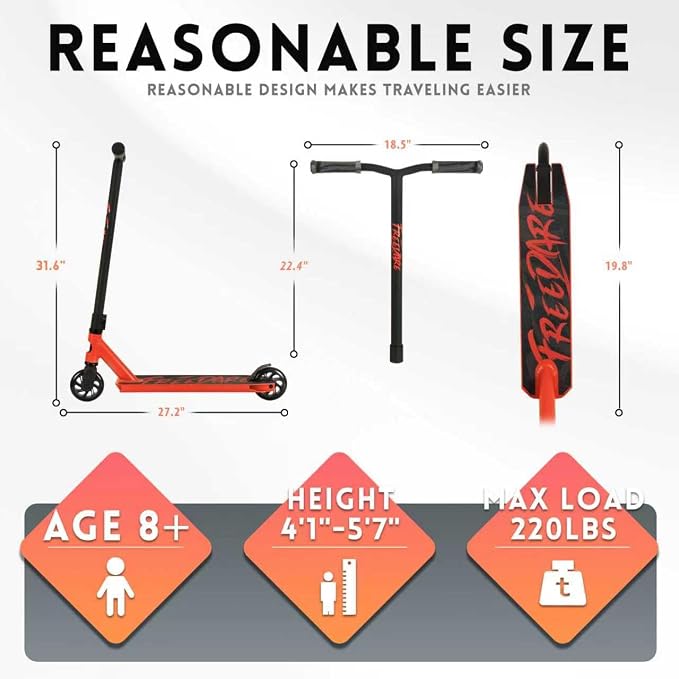 FREEDARE Pro Stunt Scooter, Trick Scooter for Kids, Teens, Boys and Girls, 8 Years Old Above Freestyle Street Scooter for Intermediate and Beginner Skate Park