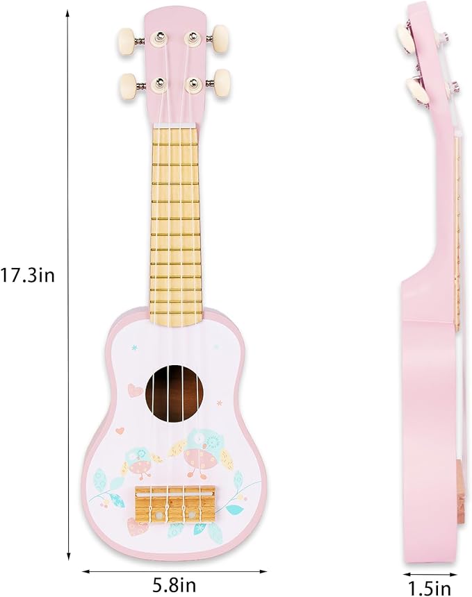 Kids Guitar for Girls, Wooden Musical Instruments Toys with Ukulele, Tambourine, Maracas, Harmonica, Mini Band Sets for Toddlers 2 3 Years Old Birthday Gift (Pink for Girls)