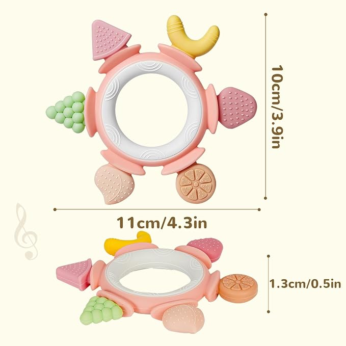Hooku Silicone Teethers for Babies 6-12 Months, Teething Toys for Babies 0-6 Months, Baby Fruit Teethering Rings, BPA Free Baby Chew Toys, Infants Gifts