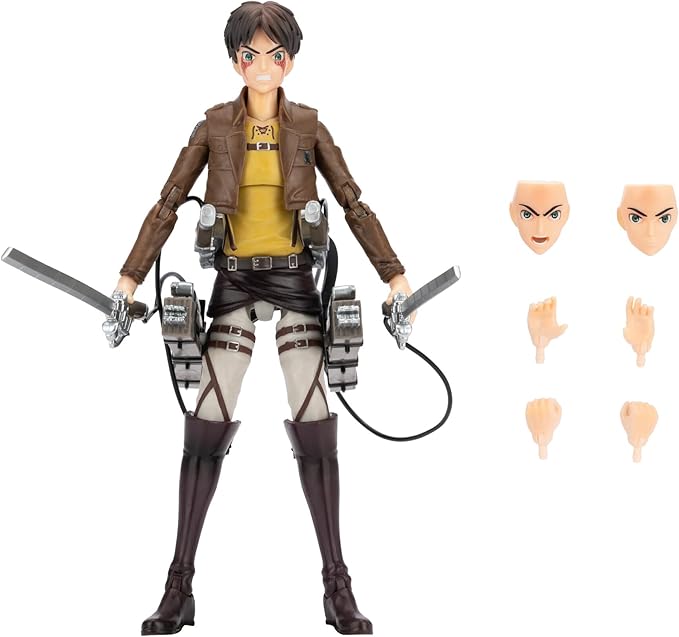Total Anime Eren Jaeger - 6.5-Inch Scale Figure with Swappable Faceplates, Alternate Hands, and Weapon
