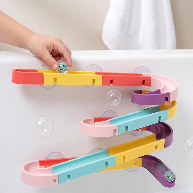 Rolling Run Building Track Toy Set for Kids - STEM Ball Drop Marble Blocks, DIY Wall Bath Maze Game Gifts for Toddler Boy Girl Age 3-8 Year Old