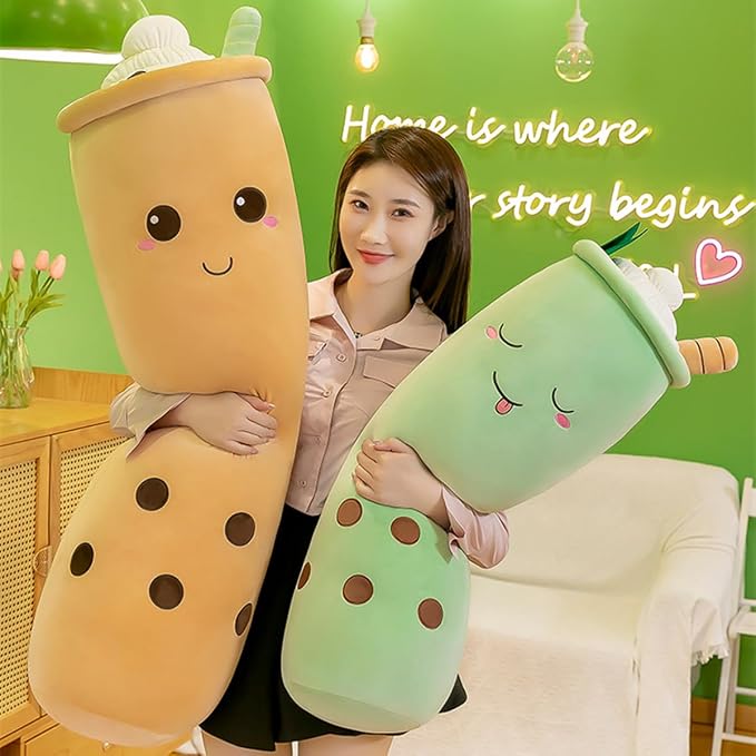 Rexinc Cute Plushies Plush Plushie Long Plush Pillow Bubble Tea Stuffed Animal Gift for Kids Adults (Long Brown Round Plush,43 Inch)