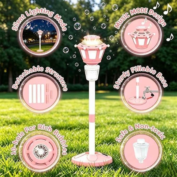 Bubble Machine for Kids Toddlers - Rechargeable Automatic Bubble Machine with Lights, Bubble Blower with Adjustable Stand up to 47 Inch for Backyard Games, Outdoor Play