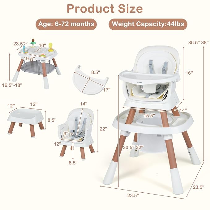 INFANS 9 in 1 High Chair, Convertible Baby Highchair for Babies and Toddlers, Table and Chair Set Building Block Infant Dining Booster Seat, Kids Stool with Activity Children Play Kitchen (Beige)