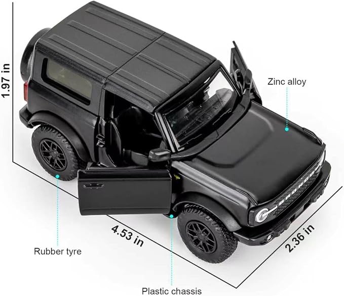 Ford Car Toy, Bronco Badlands 2dr Car Model, 1:36 Diecast Pull Back Vehicles Collectible Toy for Kids 3+ Years (Black)