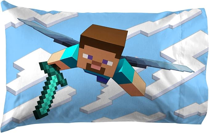 Jay Franco Minecraft Daytime 7 Piece Full Bed Set - Includes Comforter & Sheet Set - Bedding Features Alex and Steve - Super Soft Fade Resistant Microfiber - (Official Minecraft Product)