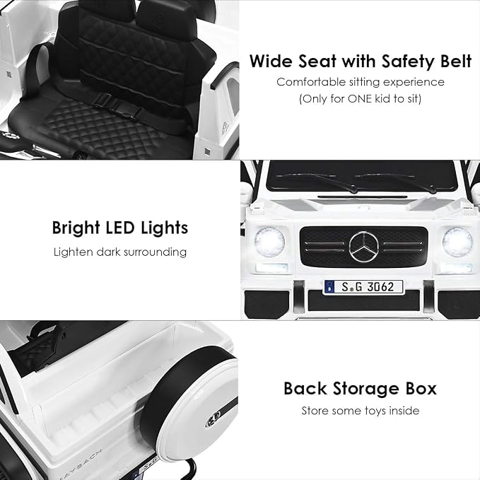 Costzon Ride on Car, Licensed Mercedes-Benz Maybach, 12V Battery Powered Vehicle Toy w/ 2 Motors, Remote Control, 3 Speeds, Lights, Horn, Music, Aux, Storage, Truck, Electric Car for Kids (White)