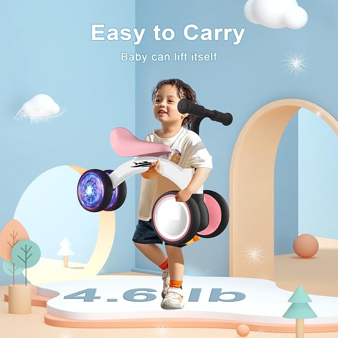 Gamfeiny Colorful Lighting Baby Balance Bike Toys for 1 Year Old Boy Girl Gifts, 10-36 Month Toddler Balance Bike, No Pedal 4 Silence Wheels & Soft Seat First Riding on Toys, 1st Birthday Gifts