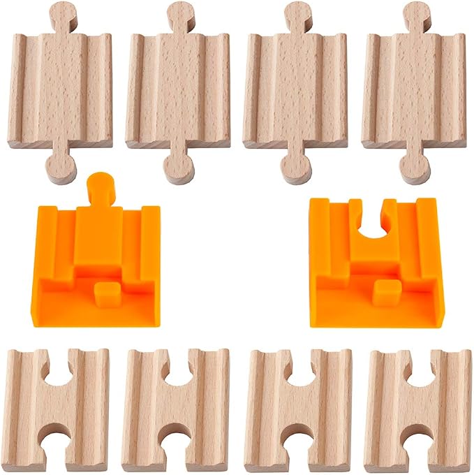 Orbrium® Toys 8 Pcs Wooden Train Track Male-Male Female-Female Adapter Pack Fits Thomas Brio Chuggington Set