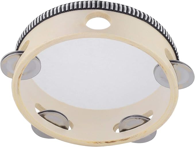 Hand Held Tambourine Drum 6 inch Bell Birch Metal Jingles Percussion Gift Musical Educational Drum Instrument for KTV Party Kids Games (6 inch)