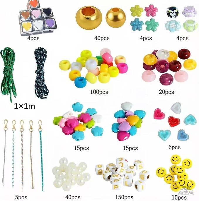 Winshall 421PCS Beaded Keychain Making Kit for Women,Acrylic Heart Star Flower Letter Alphabet Bag Beads DIY Key Chain Charm Supplies Crafts Accessoriess Jewerly Making Kit for Women