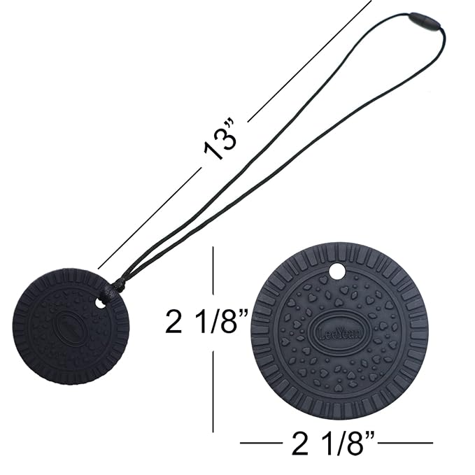 Chew Necklaces for Sensory Kids, Silicone Chewable Pendant for Autism, Chewing, ADHD, SPD, Sensory Oral Motor Aids for Boys and Girls, Chewy Toy for Adults (Black)