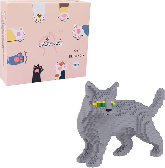 Larcele Cat Micro Building Blocks Animal Set, DIY Mini 3D Building Toy Bricks Kit,1131 Pieces KLJM-05 (Blue Cat)