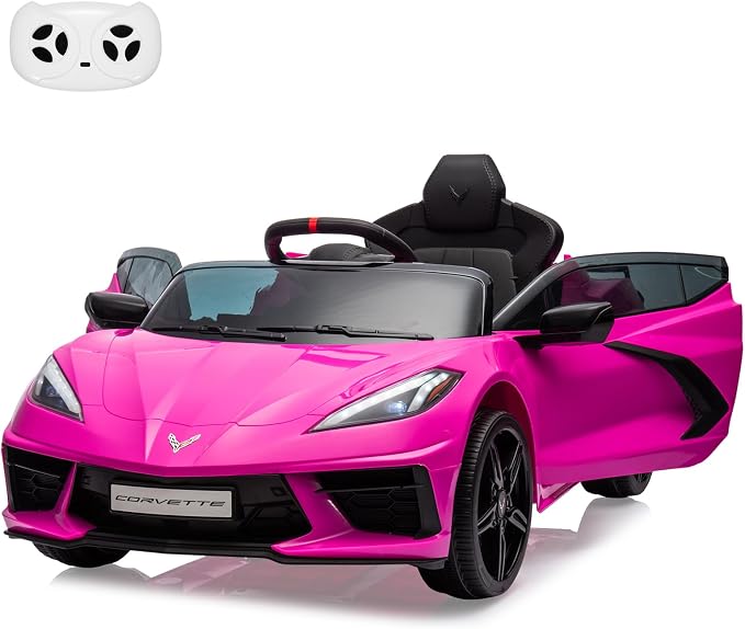 Garvee 12V Kids Ride on Car Licensed Corvette Toddlers Electric Sports Car Ride on Toy with Remote Control, Visual Dashboard, LED Lights, Music for Boys & Girls, Rose Red