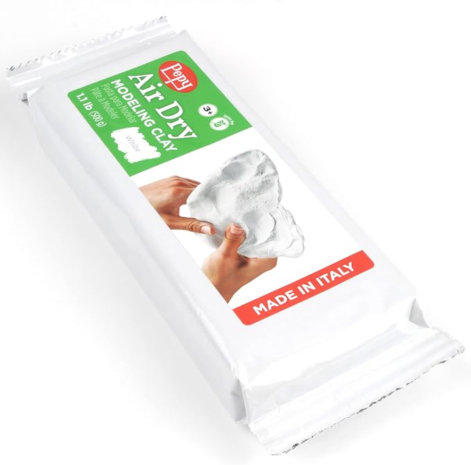 Pepy Premium European Air Dry Modeling Clay White 1.1 lb Bar, Easy to Use Air-Hardening Clay for Classroom and Montessori Sculpting and Crafts Projects