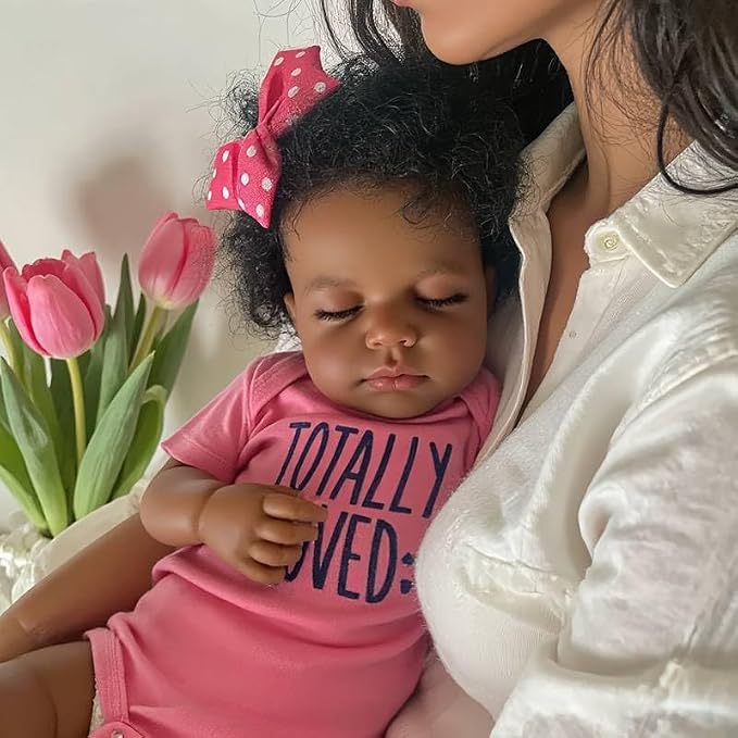 Pinky Reborn Baby Doll Black Girl 20 Inch Realistic Newborn Baby Dolls Realistic African American Reborn Doll Toy with Clothes
