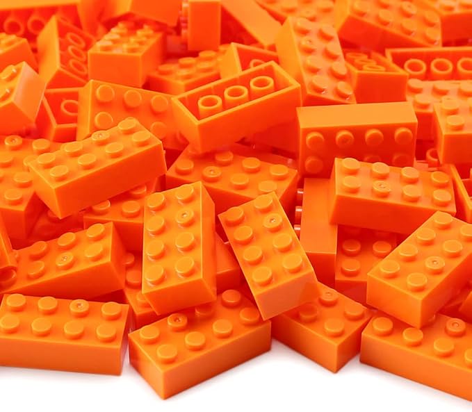 100pcs 2x4 Bricks Orange Pieces Parts Building Kits Creative Play Set Basic Blocks Toy Accessories Compatible with 3001 Major Brands