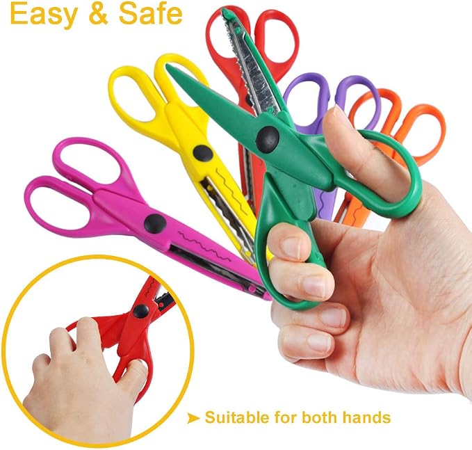 UCEC Decorative Edge Craft Scissors for Kids, Adults, Scrapbooking | 6 Colors Edge Designs, 6.2 Inch Length, 2.5 Inch Blades, Edger Scissors with Comfort Grip for School Projects, Card Making