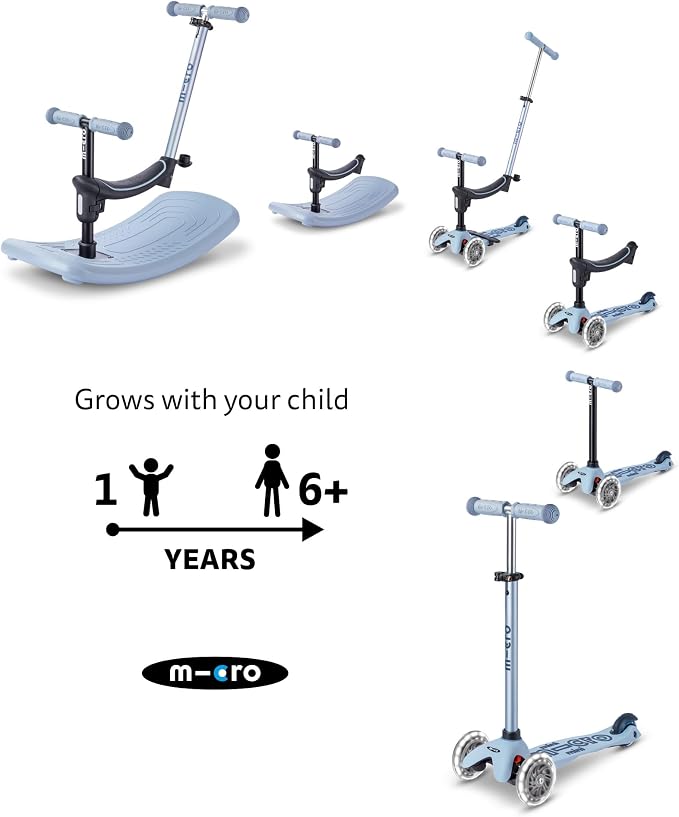 Micro Kickboard | Mini Rock & Go LED 6-in-1 Toddler Scooter & Rocker for Ages 1–6 | Convertible Ride-On, Rocker & Scooter | Motion-Activated PU LED Wheels | Adjustable T-Bar | Swiss Design