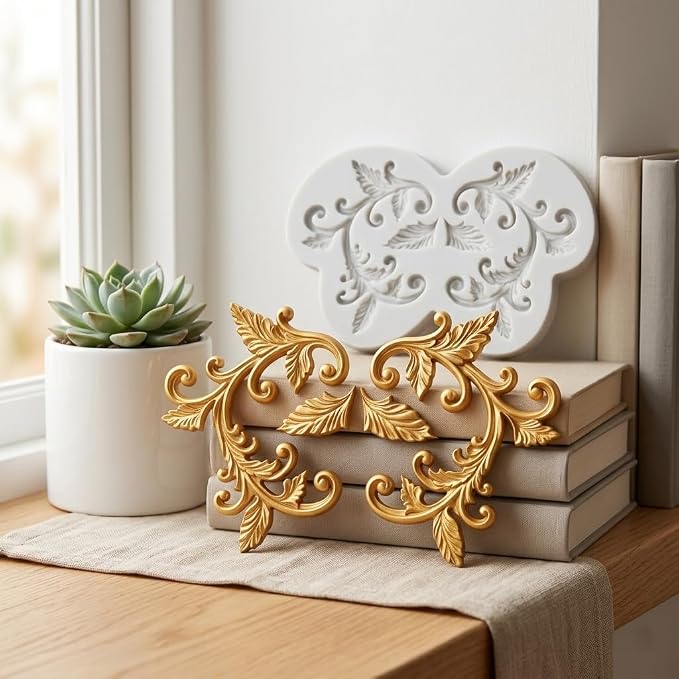 Baroque Leaf Vine Polymer Clay Molds Baroque Scroll Lace Silicone Mold for Epoxy Resin Casting DIY Crafts Air Dry Polymer Crafts Supplies Clay Tools
