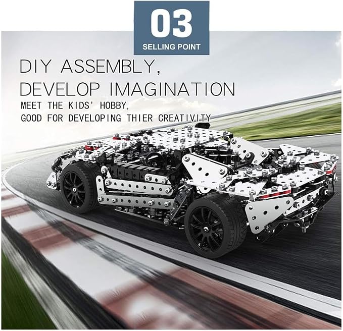 Building Sets Stem Assembly Metal 3-D Puzzle Off-Road Model Car Building Kit Construction Set Toys Assembly RC Metal Racing Car 867PCS/Included Motor