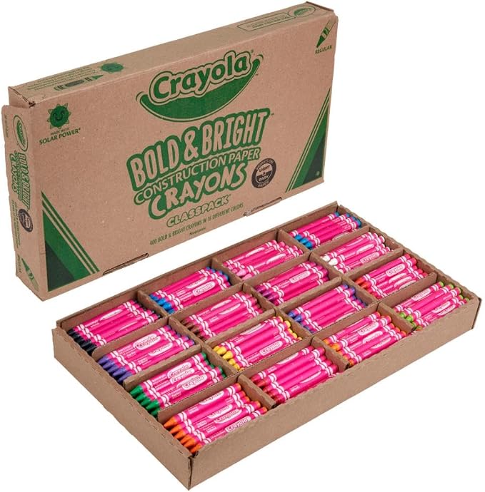 Crayola Construction Paper Crayons Classpack, Bulk Assorted School Supplies, 16 Colors, 400/Set (Packaging May Vary)