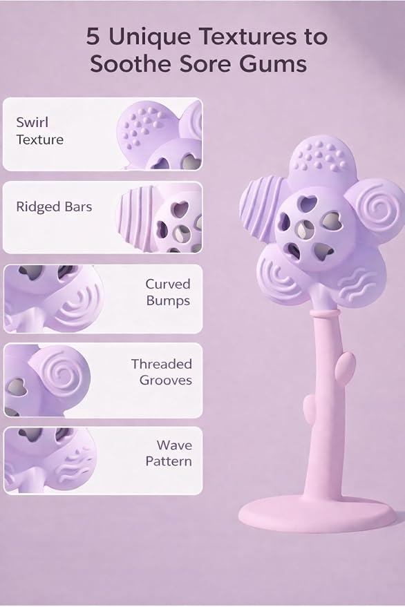 Merry Flower Silicone Baby Rattle Teether – 5 Textured Petals for Sore Gum Relief | Easy-Grip Handle for Little Hands | 100% Food Grade | BPA & Phthalate-Free | Sensory Toy 3-36 Months